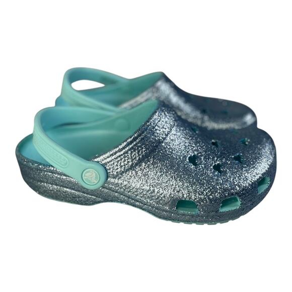 Crocs X Disney Parks Arendelle Aqua Glitter Mickey Mouse Limited Clogs M-6 W-8 - Picture 1 of 9